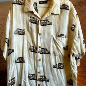 woodie car Hawaiian Shirt XL Surfer Skater Resort Beach Cruise Aloha Men Y2K